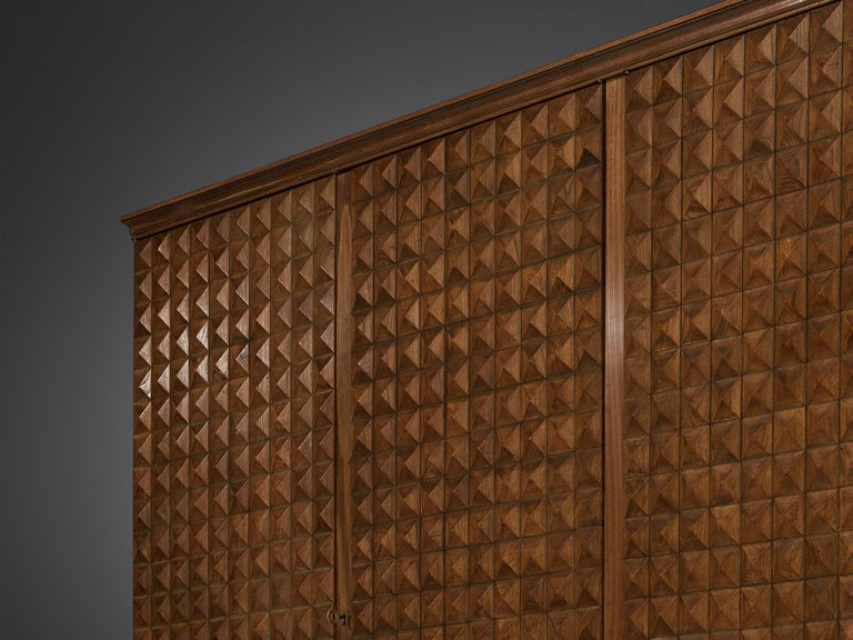 Italian Wardrobe or Sideboard With Diamond Patterned Doors in Chestnut 1950s