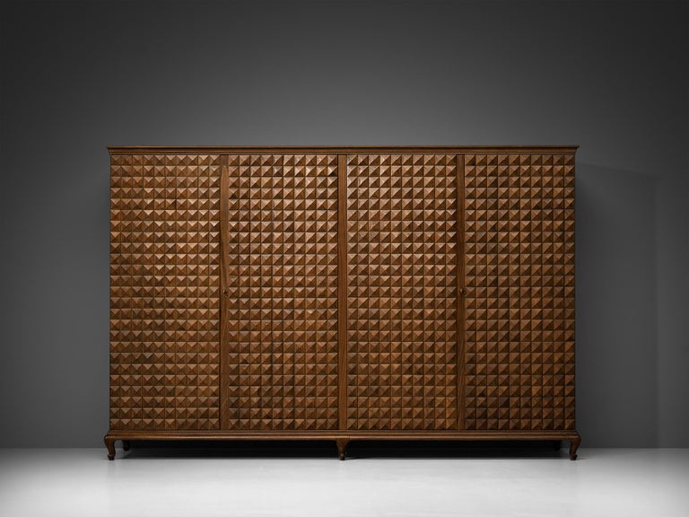 Italian Wardrobe or Sideboard With Diamond Patterned Doors in Chestnut 1950s