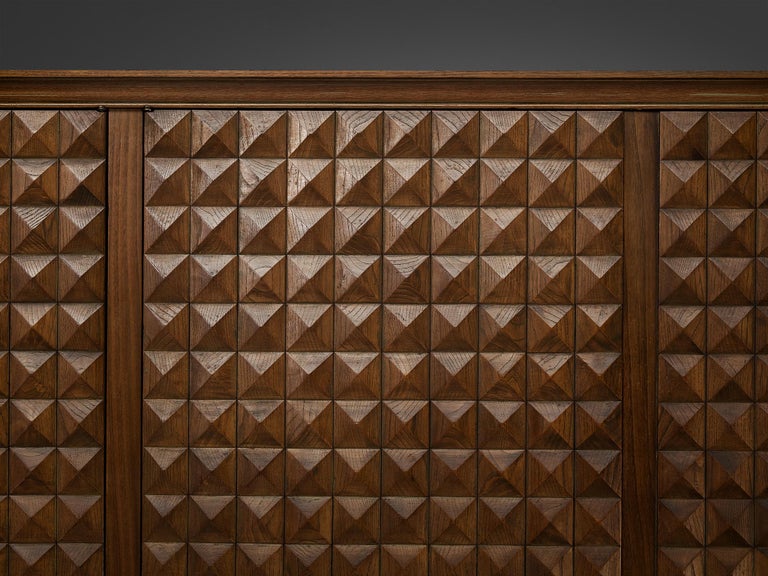 Italian Wardrobe or Sideboard With Diamond Patterned Doors in Chestnut 1950s