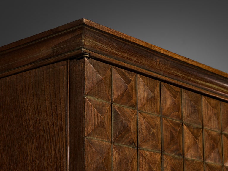 Italian Wardrobe or Sideboard With Diamond Patterned Doors in Chestnut 1950s