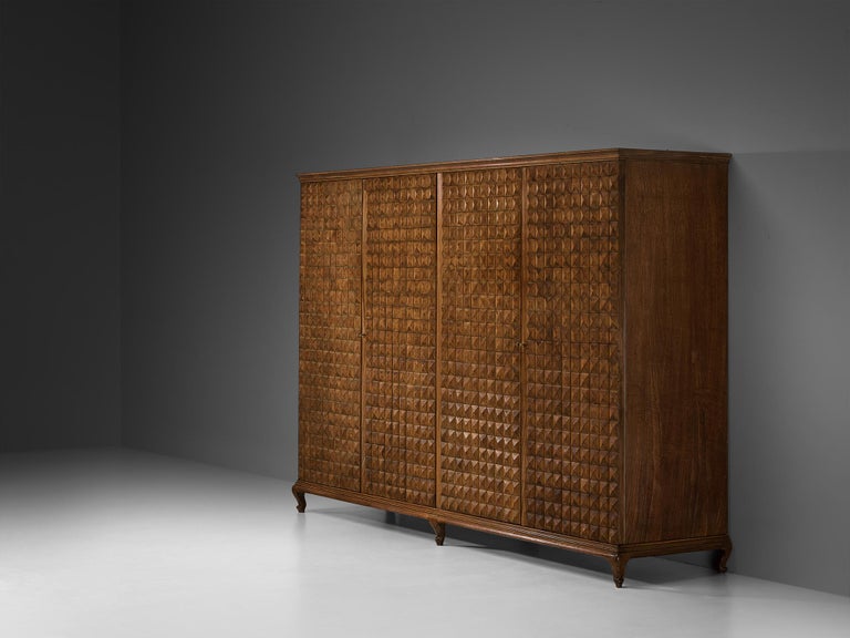 Italian Wardrobe or Sideboard With Diamond Patterned Doors in Chestnut 1950s