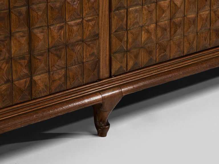 Italian Wardrobe or Sideboard With Diamond Patterned Doors in Chestnut 1950s