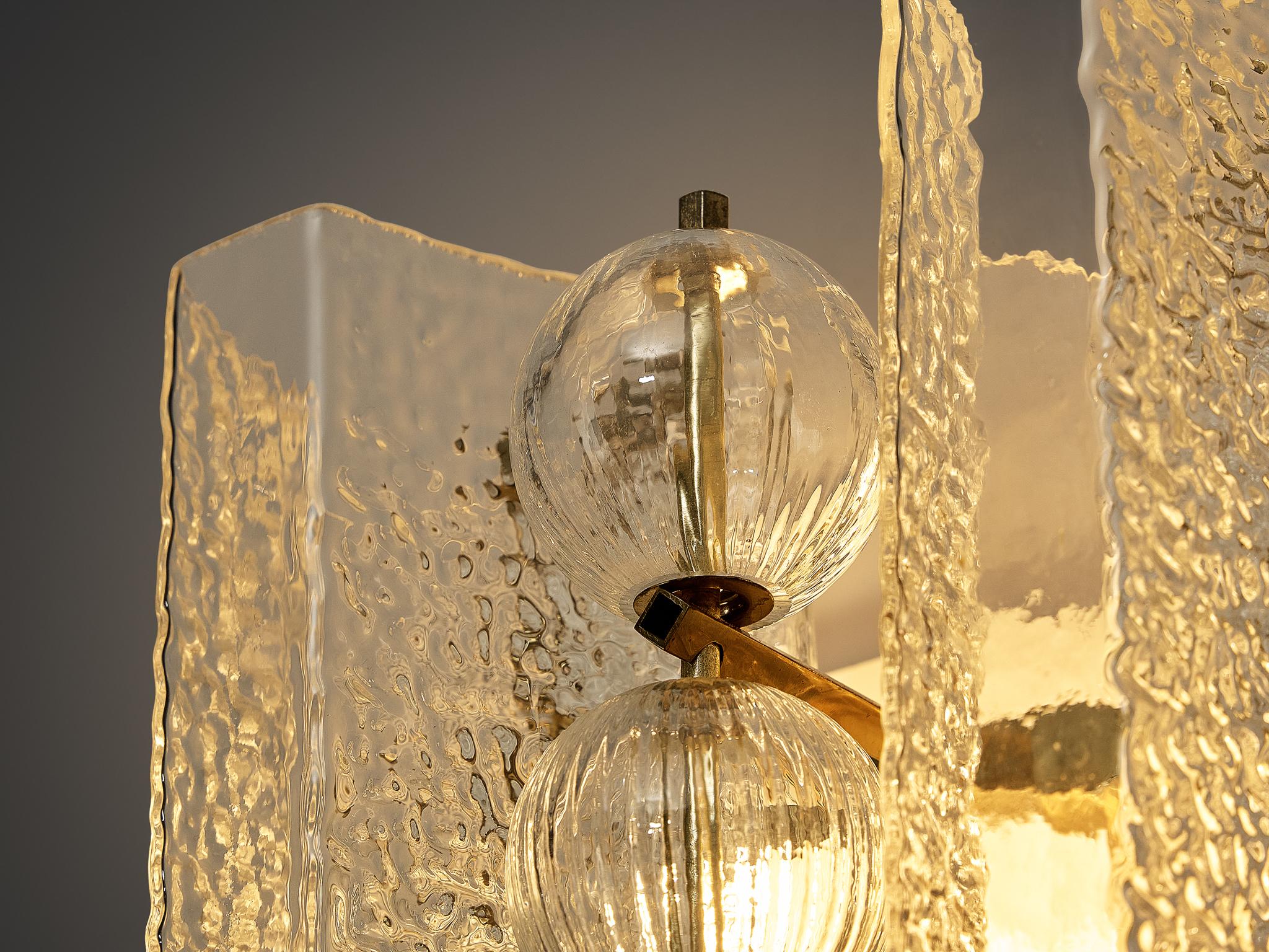 Wall Light in Textured Glass and Brass