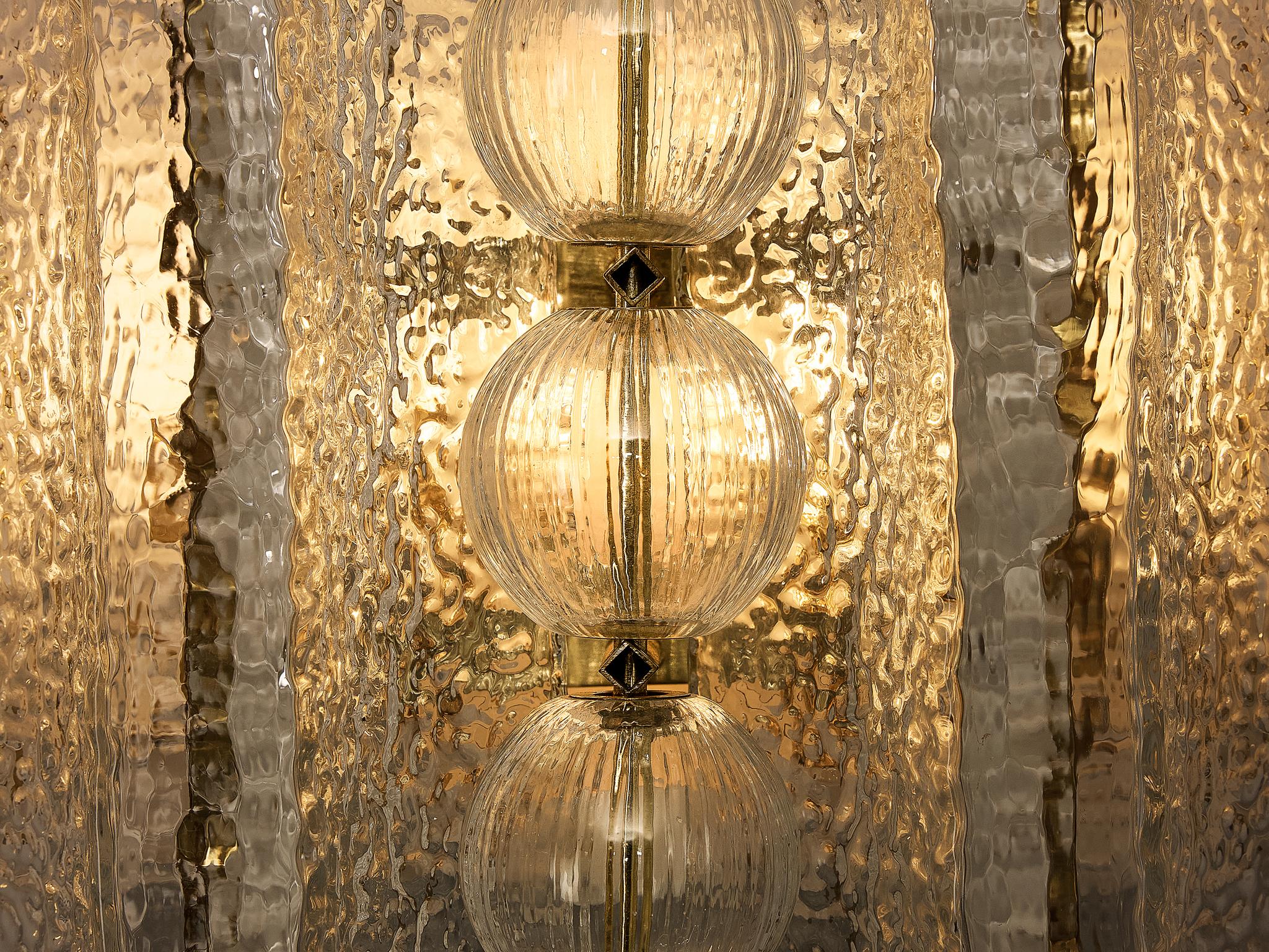 Wall Light in Textured Glass and Brass