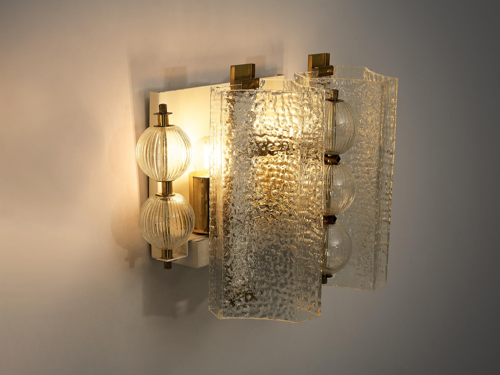 Wall Light in Textured Glass and Brass