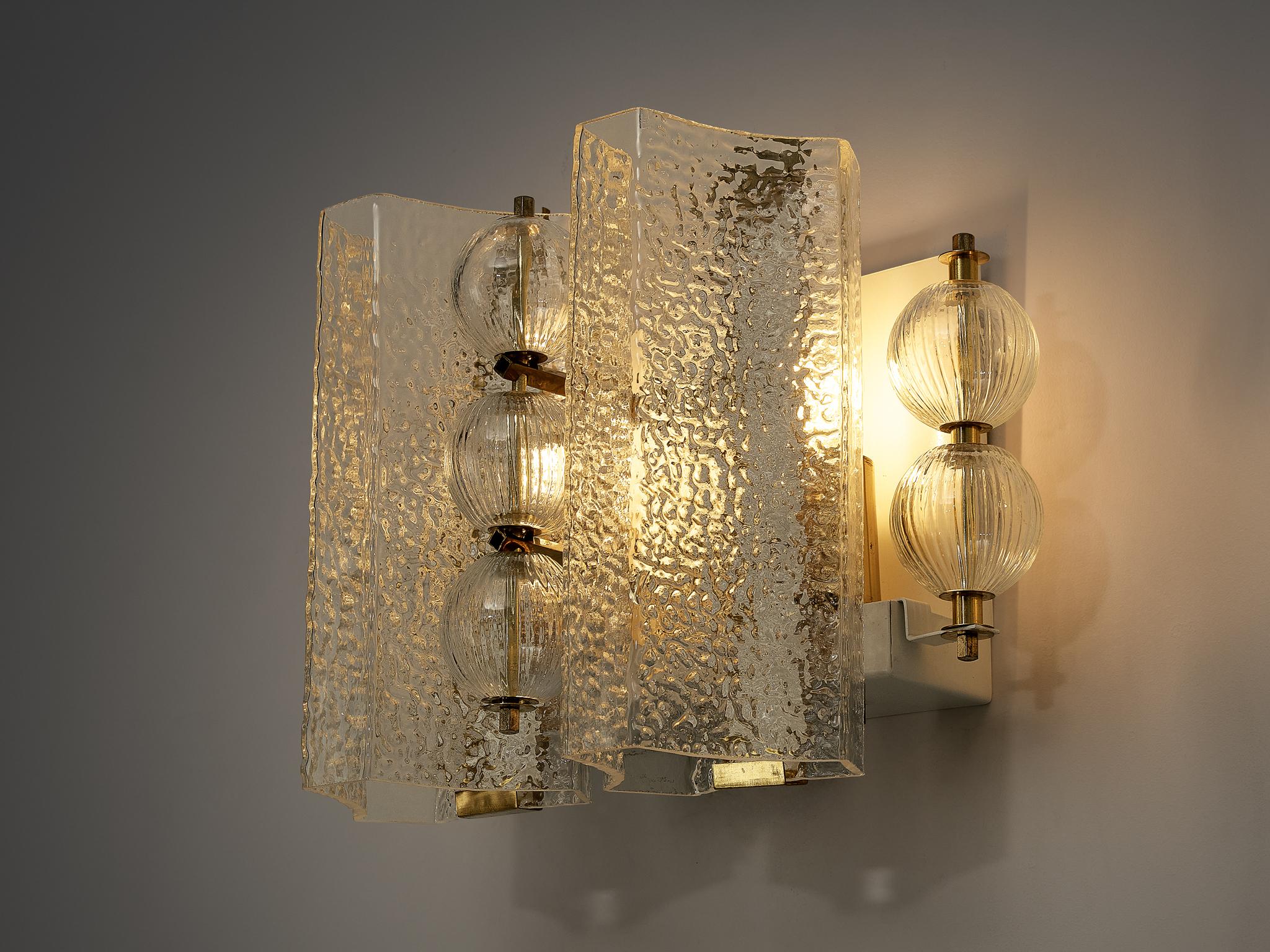 Wall Light in Textured Glass and Brass