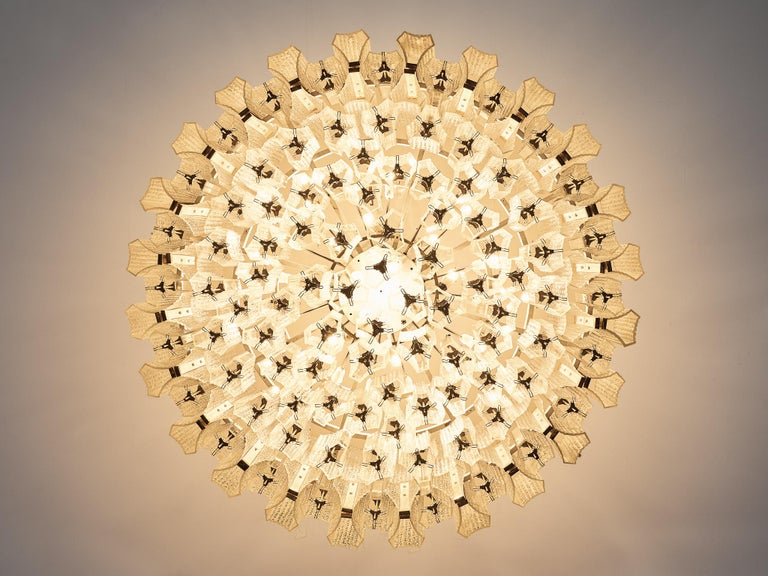 Imposing Chandelier in Textured Glass and Brass 5.7 feet