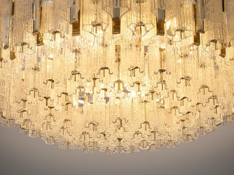 Imposing Chandelier in Textured Glass and Brass 5.7 feet