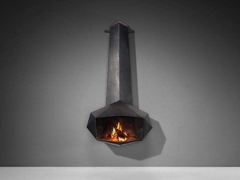 Donbar Faceted Fireplace in Patinated Iron