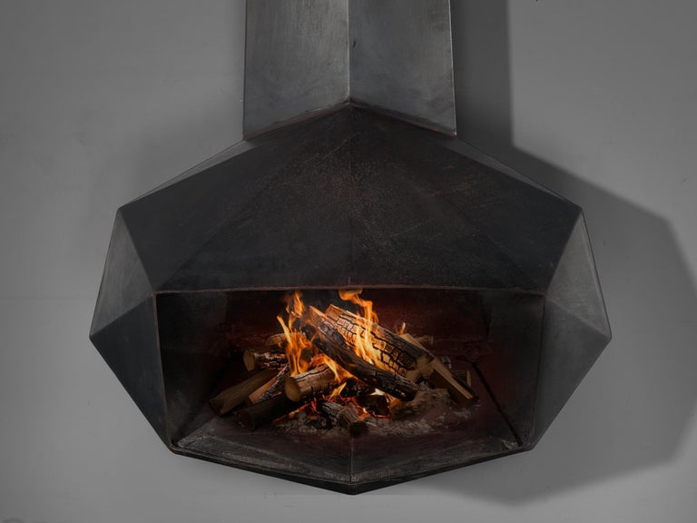 Donbar Faceted Fireplace in Patinated Iron