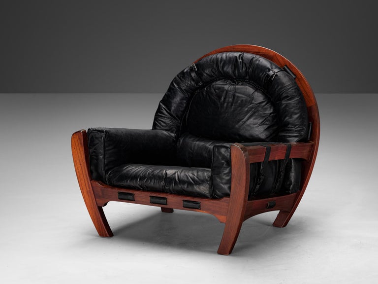 Luciano Frigerio 'Rancero' Lounge Chair with Ottoman in Black Leather