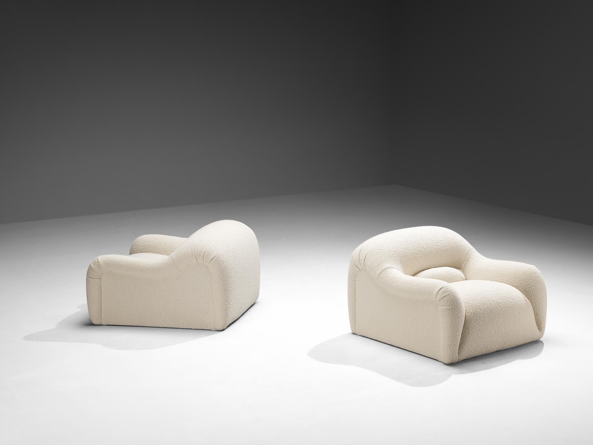 Emilio Guarnacci for 1P Pair of 'Ecuba' Lounge Chairs in White Bouclé