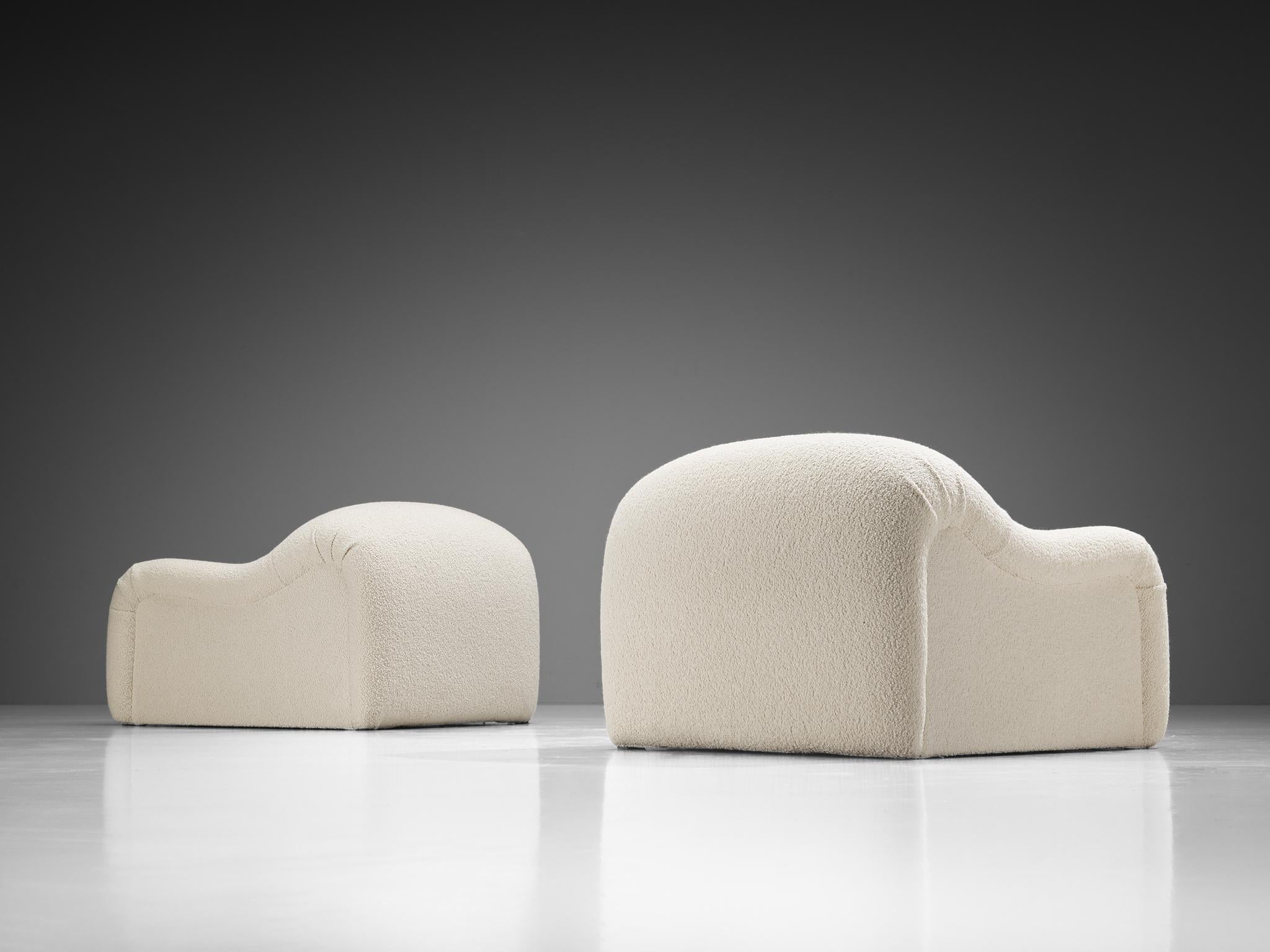 Emilio Guarnacci for 1P Pair of 'Ecuba' Lounge Chairs in White Bouclé