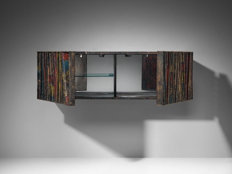 Paul Evans ‘Deep Relief’ Wall-Mounted Sideboard in Welded Steel and Slate