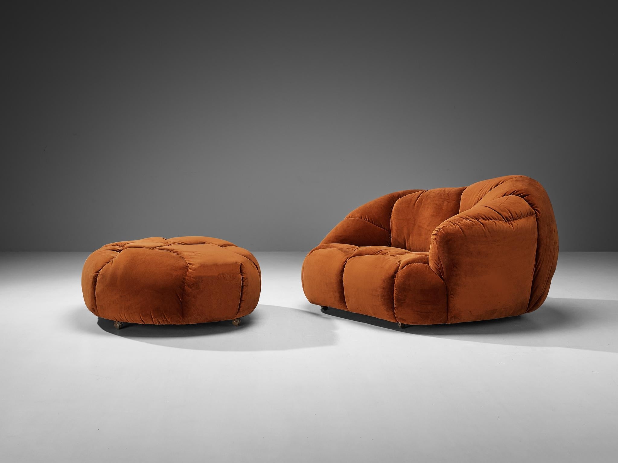 Howard Keith 'Cloud' Lounge Chair with Ottoman in Orange Brown Velvet