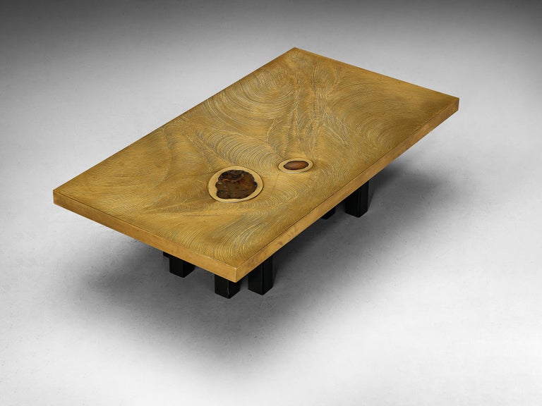 Jean Claude Dresse Coffee Table in Brass with Agate