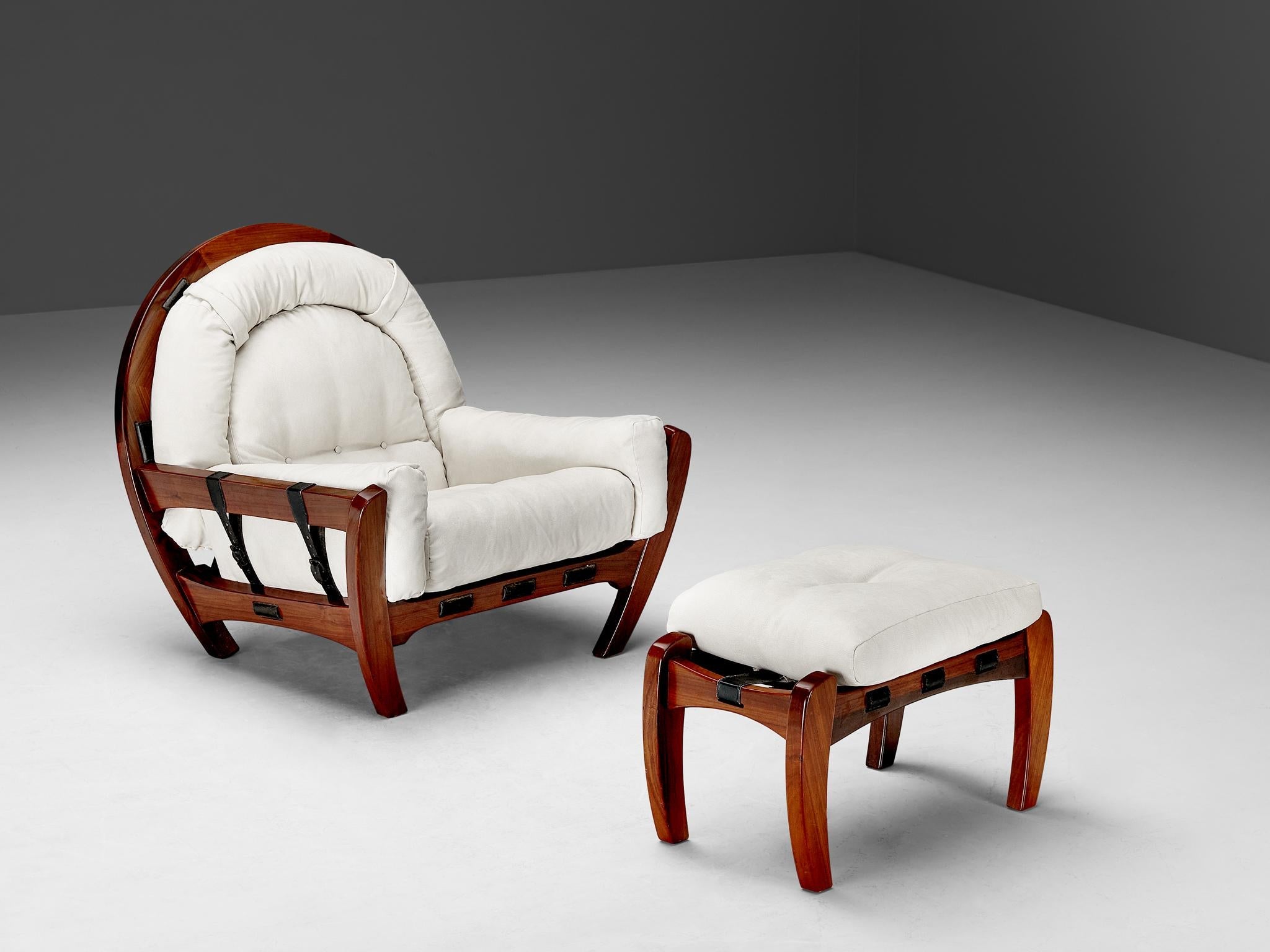 Luciano Frigerio 'Rancero' Lounge Chair with Ottoman in White Upholstery