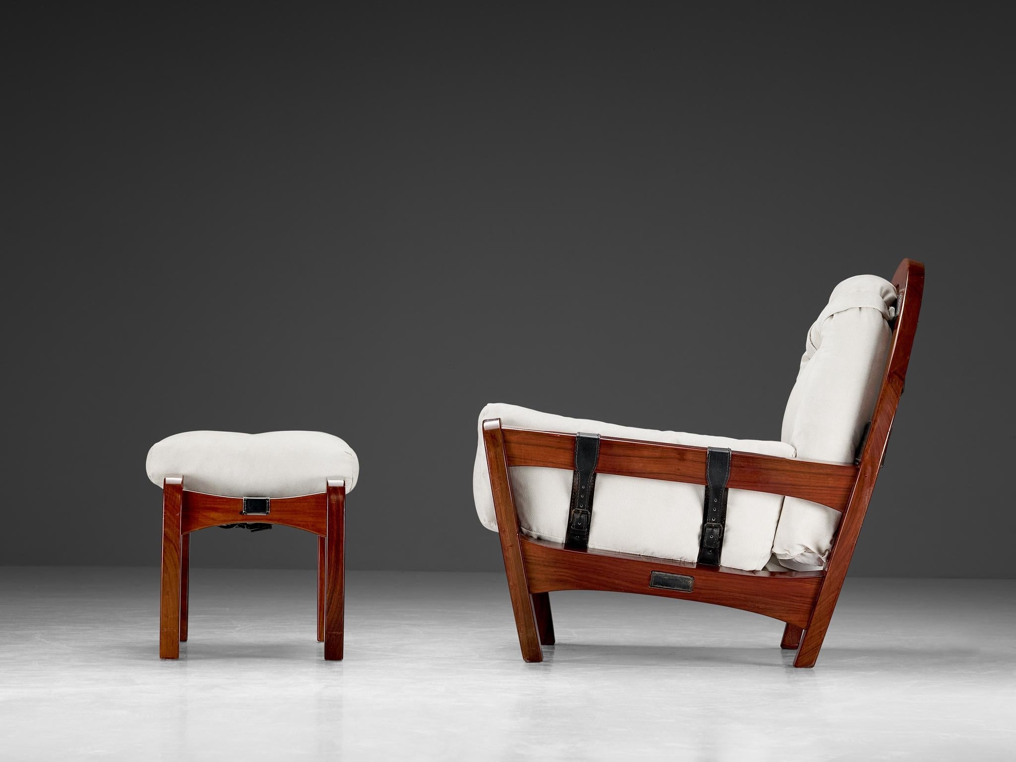 Luciano Frigerio 'Rancero' Lounge Chair with Ottoman in White Upholstery