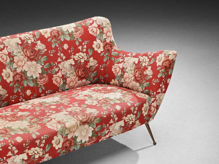 ISA Bergamo Italian Sofa in Brass and Floral Upholstery