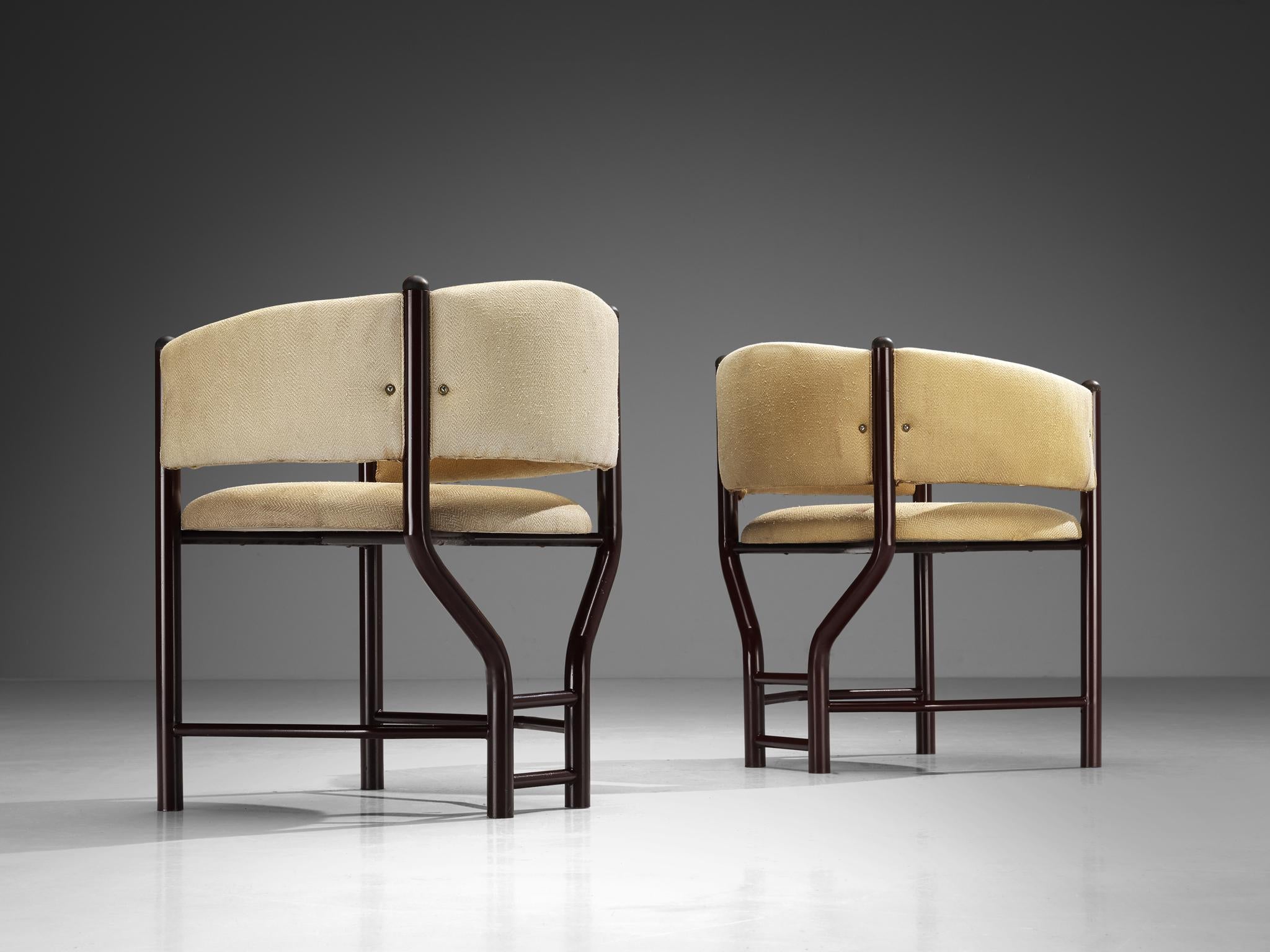 Set of Four Sculptural Italian Dining Chairs in Beige Upholstery