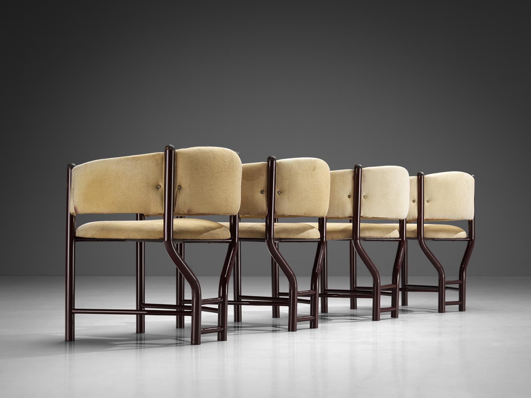 Set of Four Sculptural Italian Dining Chairs in Beige Upholstery