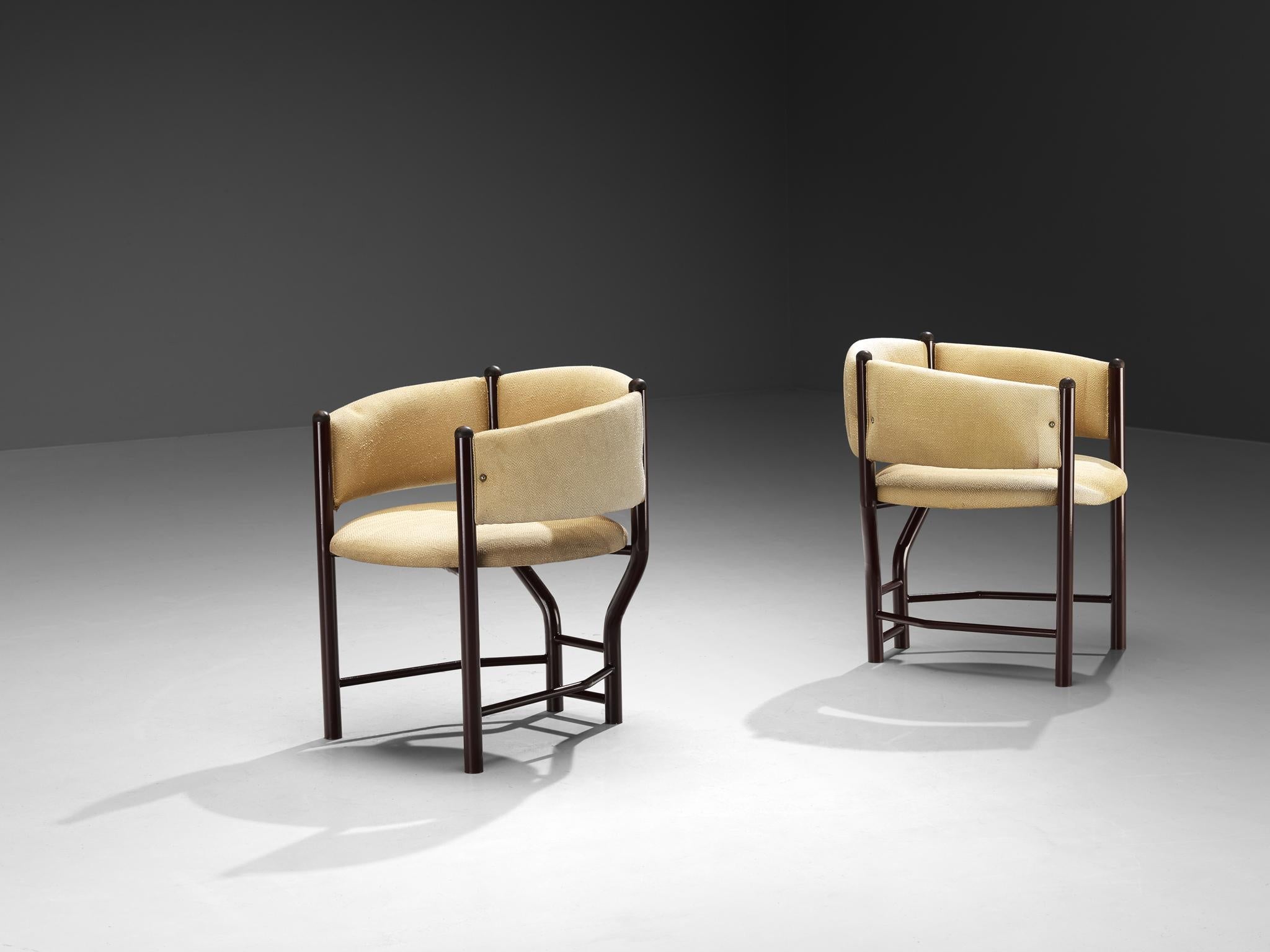 Pair of Sculptural Italian Dining Chairs in Beige Upholstery