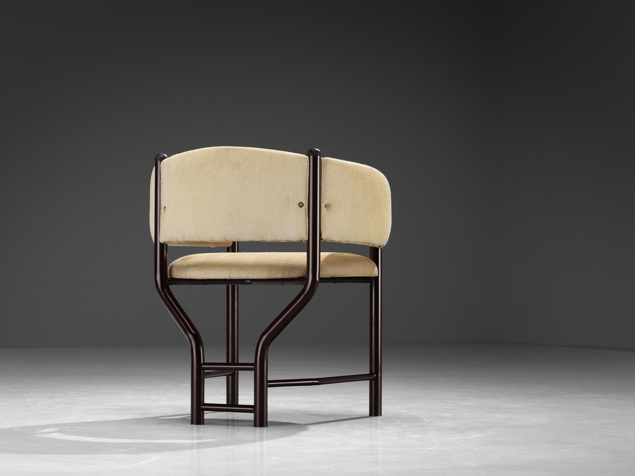 Pair of Sculptural Italian Dining Chairs in Beige Upholstery