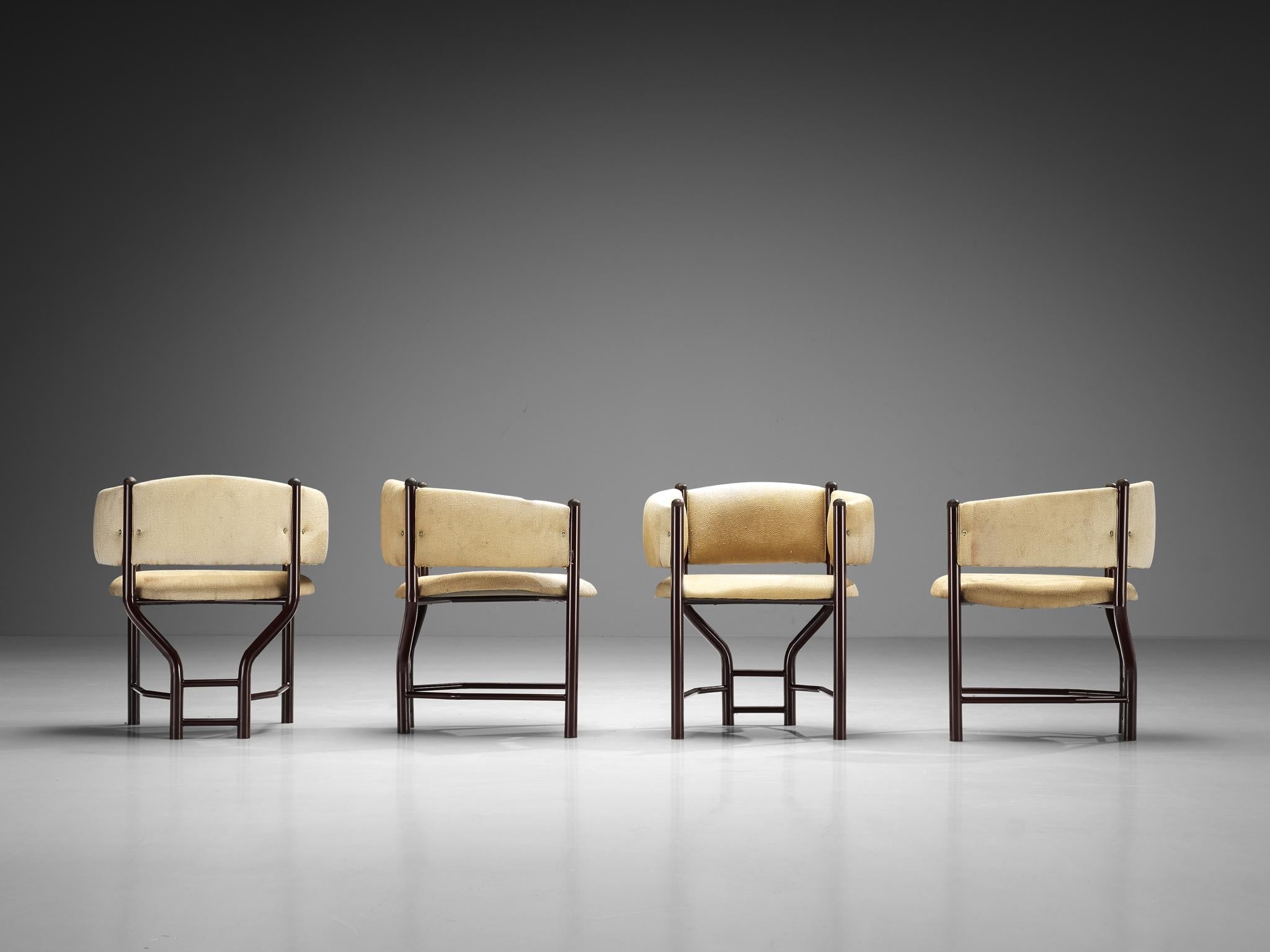 Set of Four Sculptural Italian Dining Chairs in Beige Upholstery