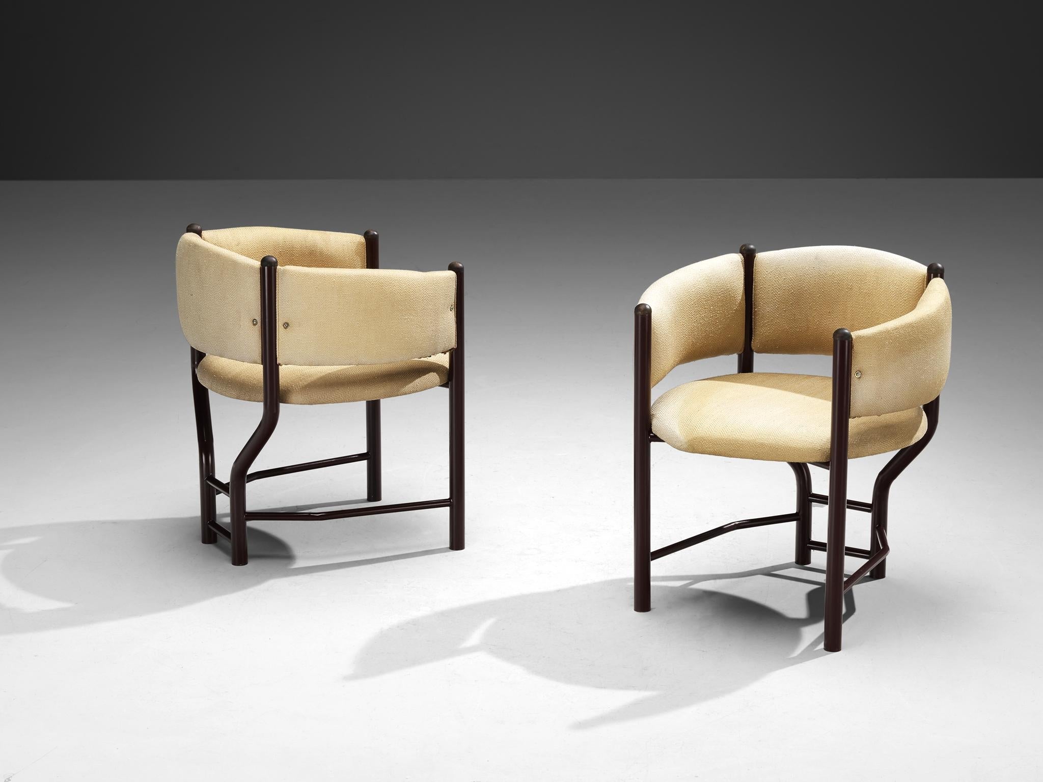 Set of Four Sculptural Italian Dining Chairs in Beige Upholstery