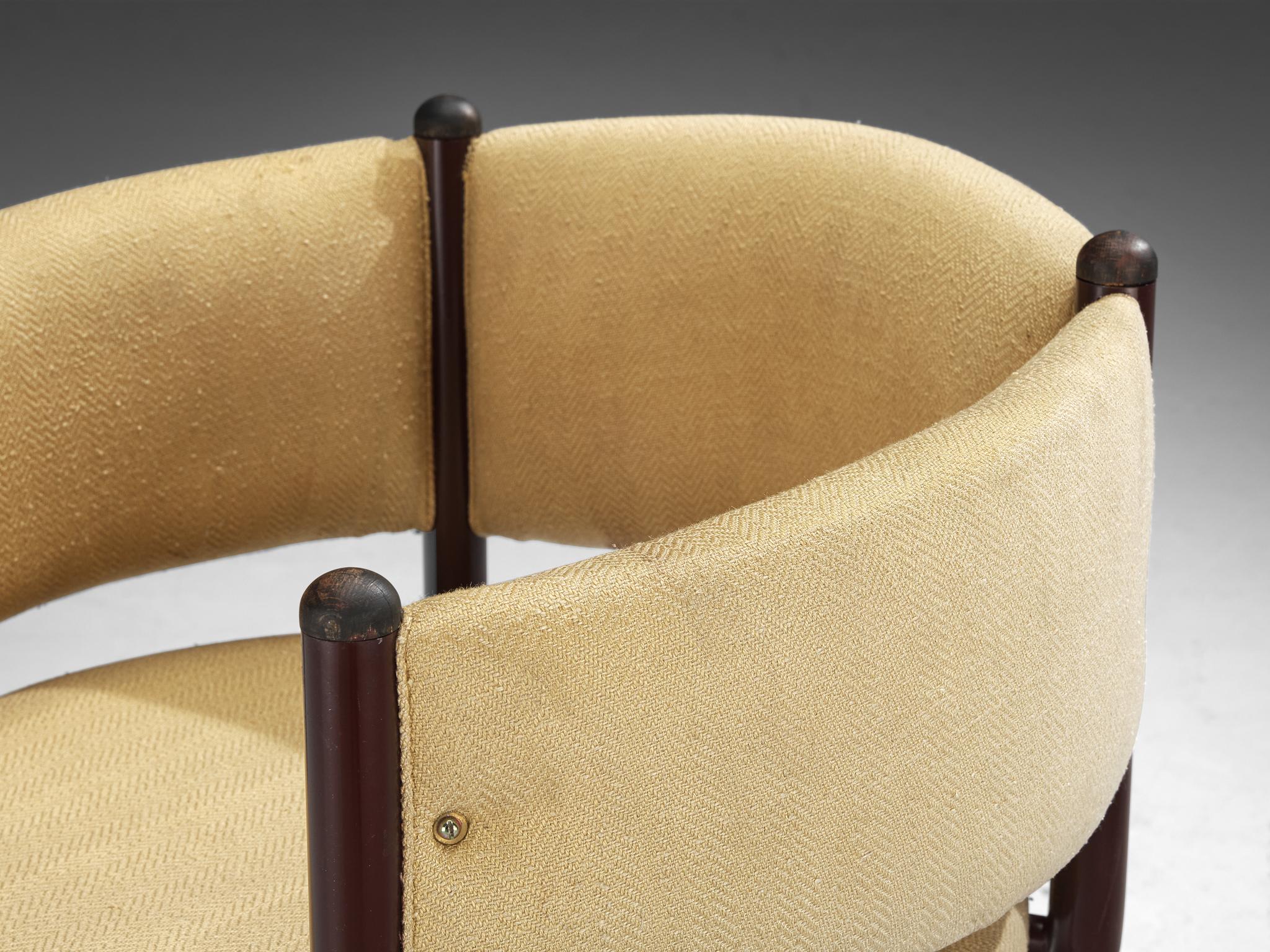 Pair of Sculptural Italian Dining Chairs in Beige Upholstery