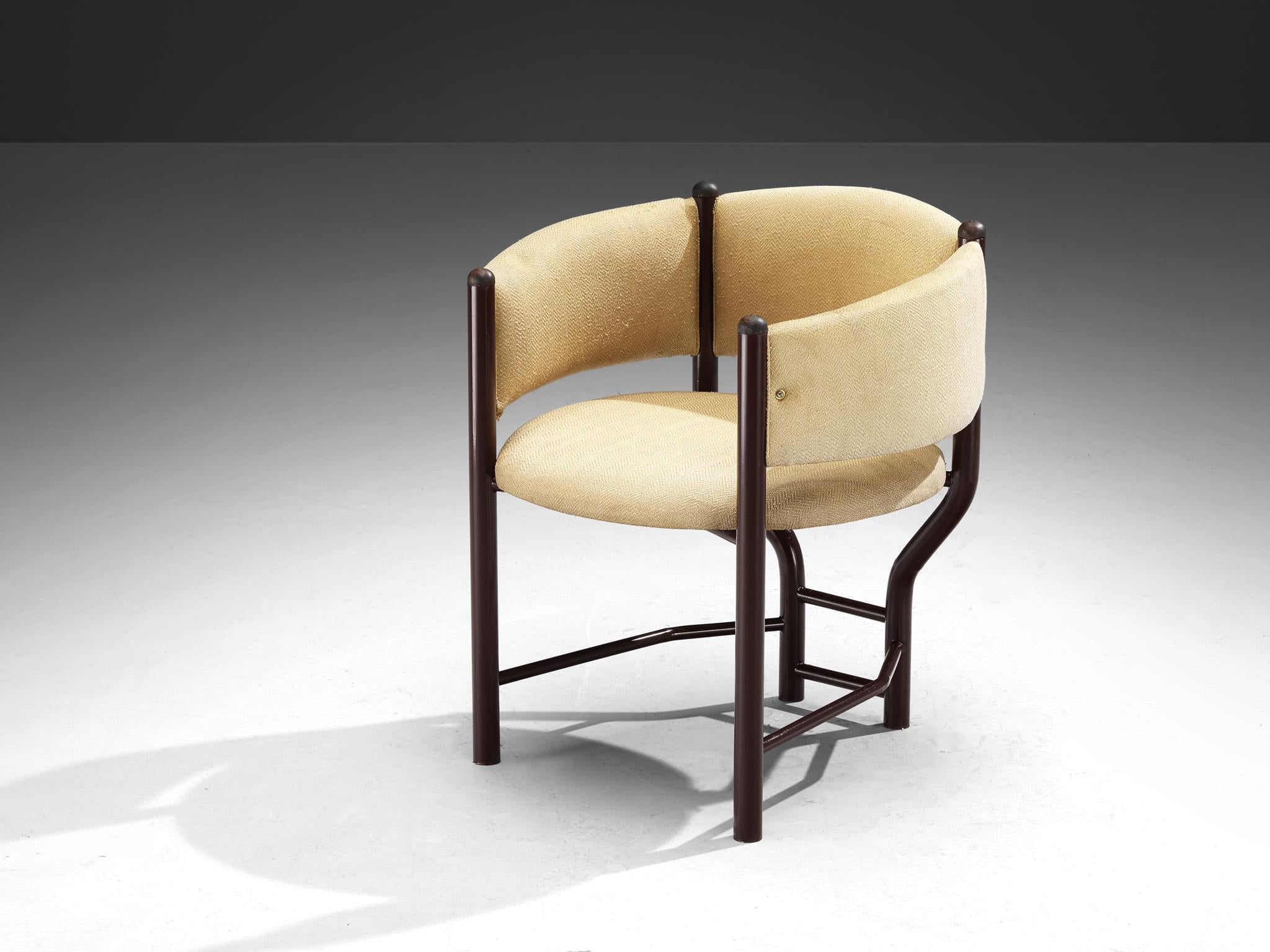 Pair of Sculptural Italian Dining Chairs in Beige Upholstery