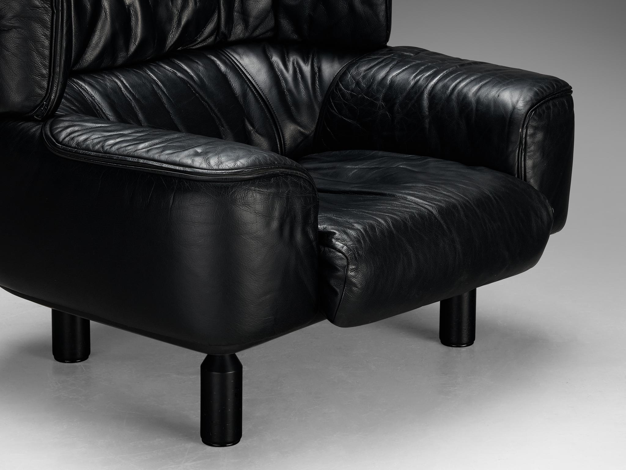 Gianfranco Frattini for Cassina 'Bull' Lounge Chair in Black Leather