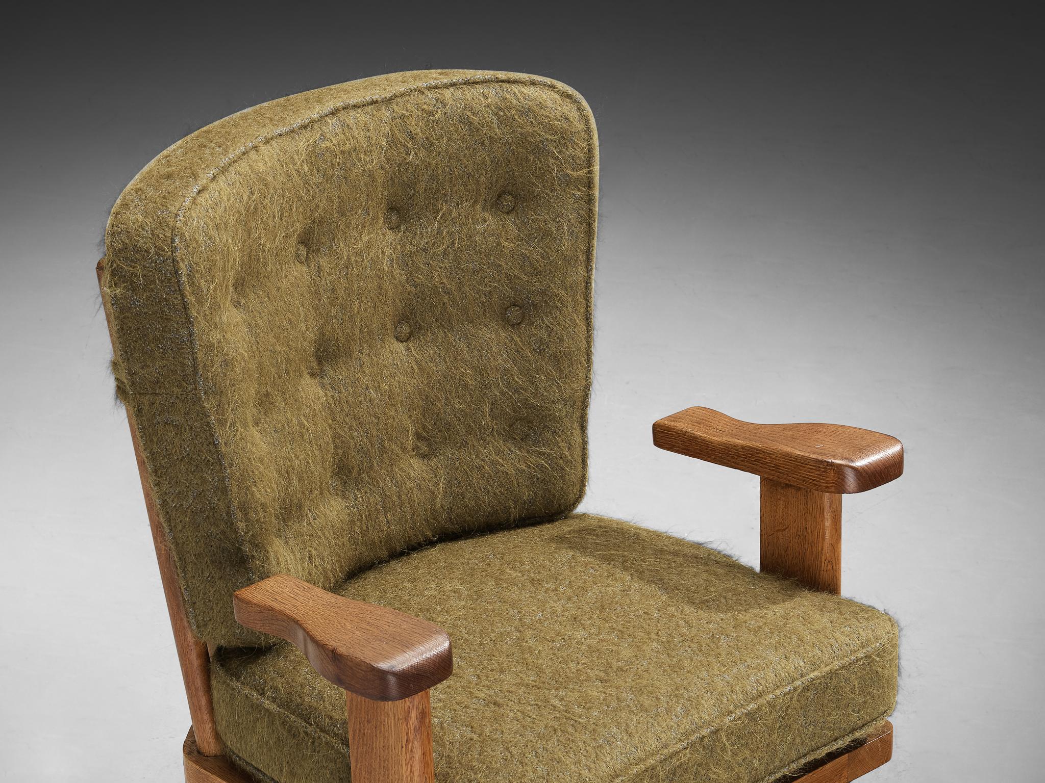 Guillerme & Chambron Pair of 'Catherine' Lounge Chairs in Oak and Wool