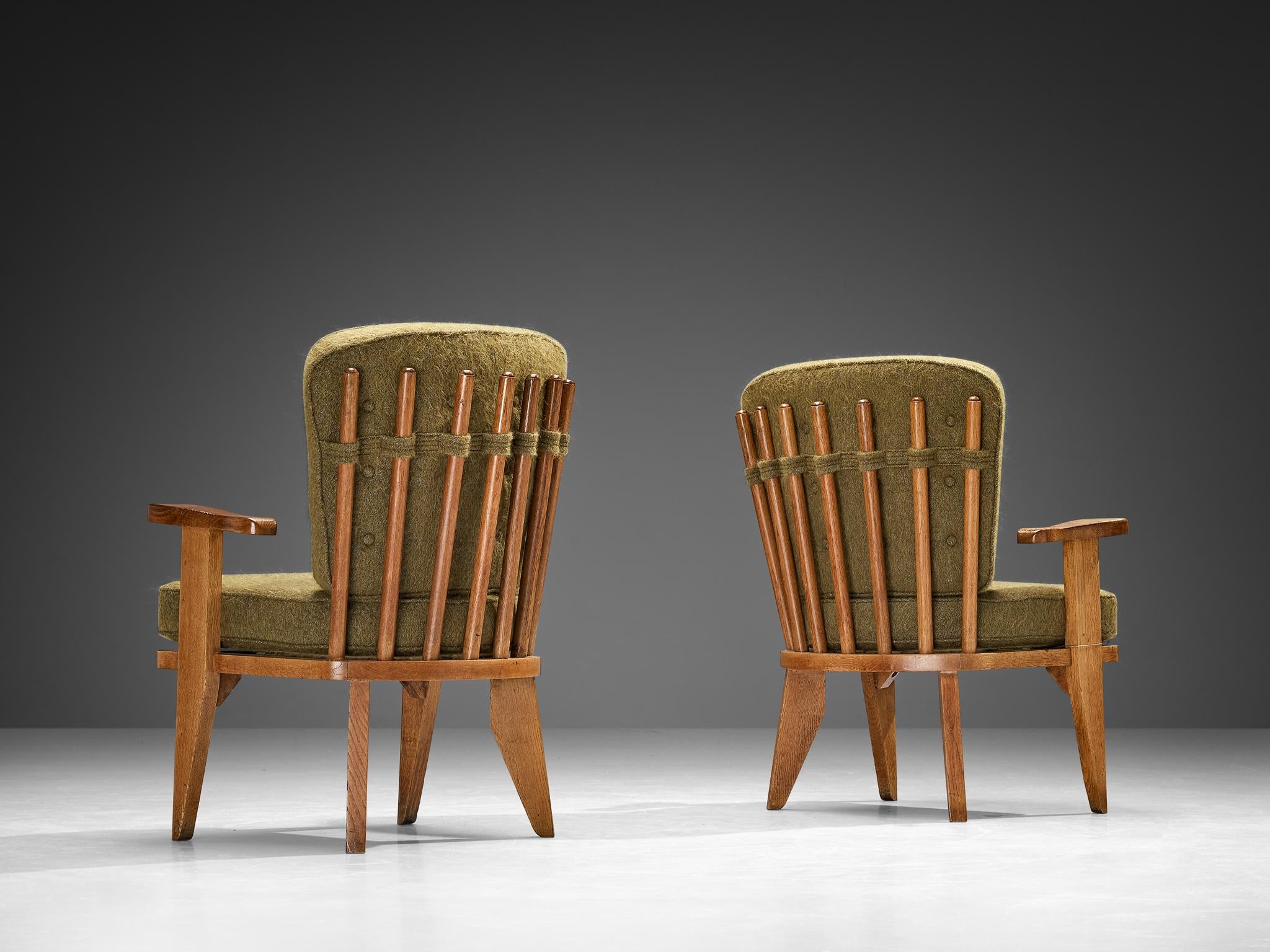 Guillerme & Chambron Pair of 'Catherine' Lounge Chairs in Oak and Wool