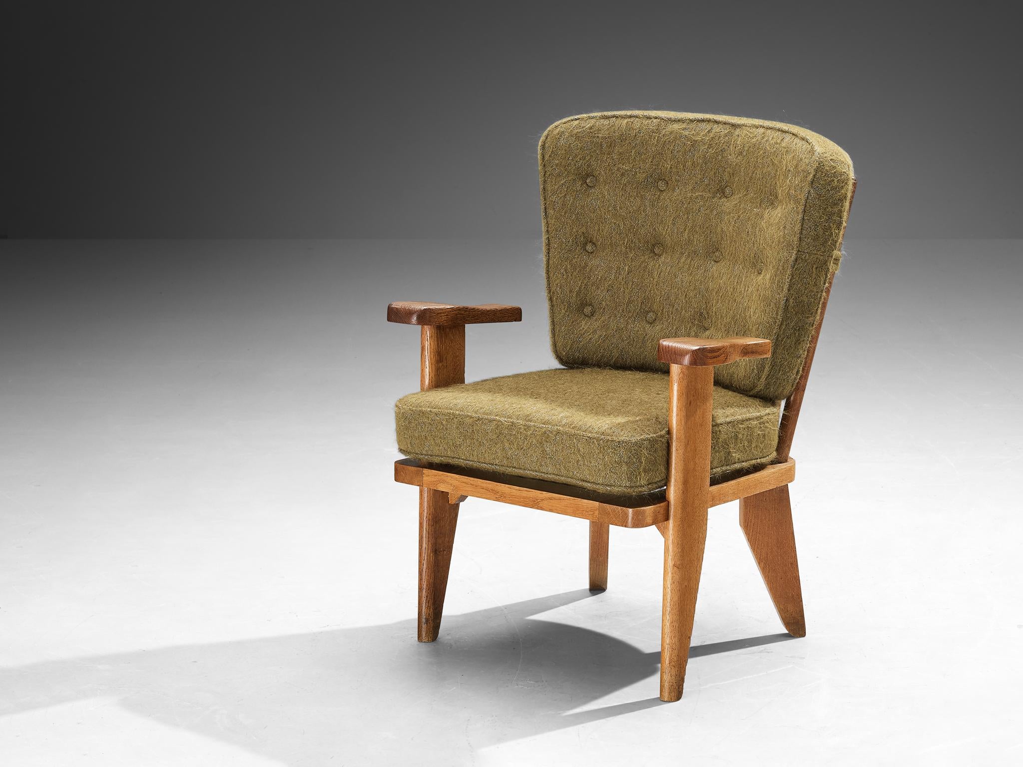 Guillerme & Chambron Pair of 'Catherine' Lounge Chairs in Oak and Wool