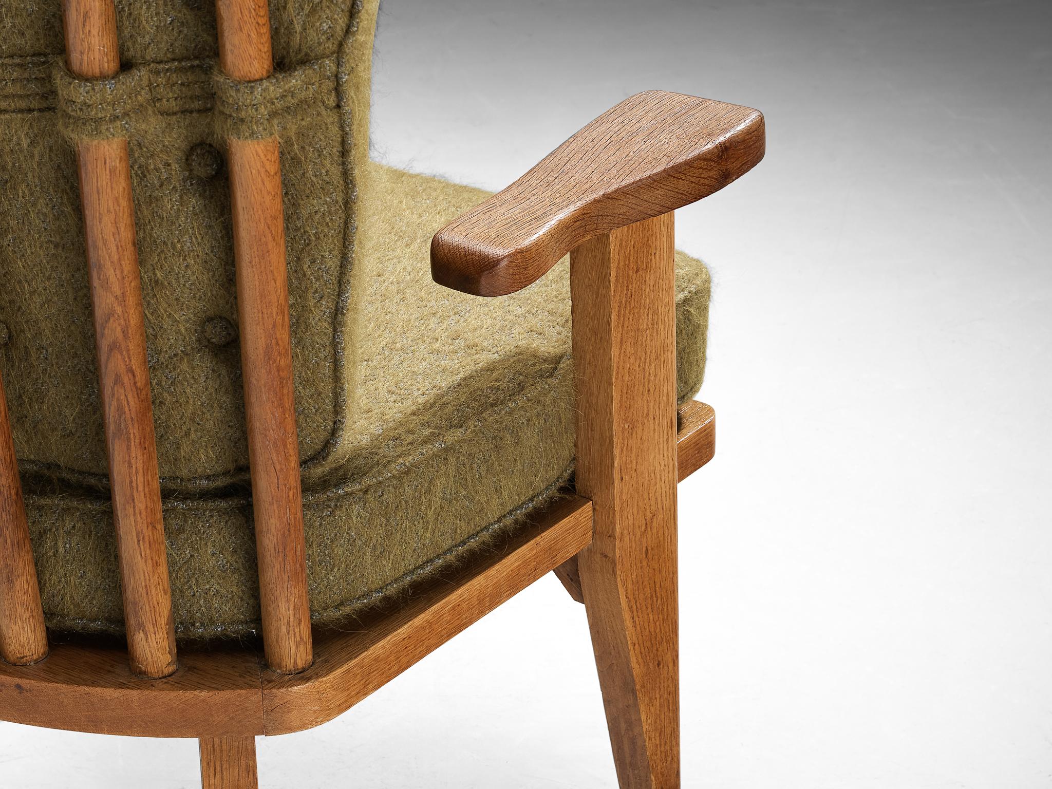 Guillerme & Chambron Pair of 'Catherine' Lounge Chairs in Oak and Wool