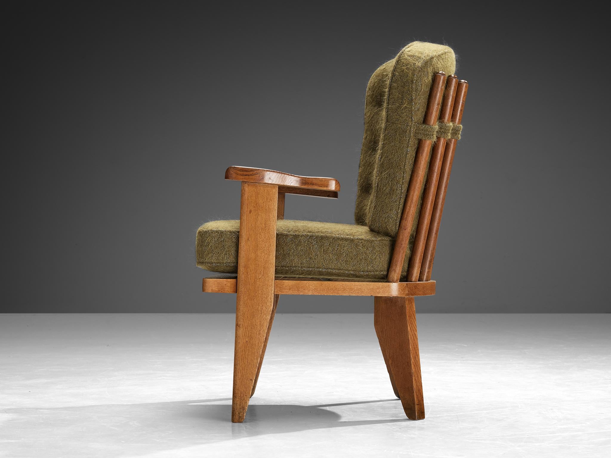 Guillerme & Chambron Pair of 'Catherine' Lounge Chairs in Oak and Wool