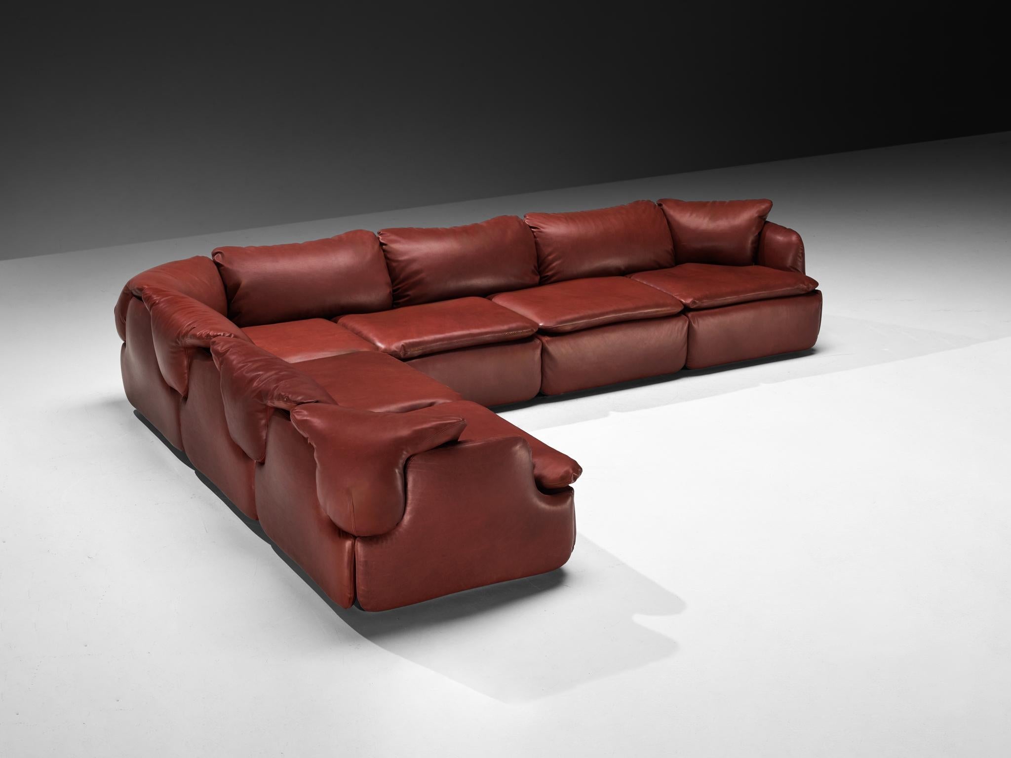 Alberto Rosselli for Saporiti Confidential Corner Sofa Burgundy Red Leather