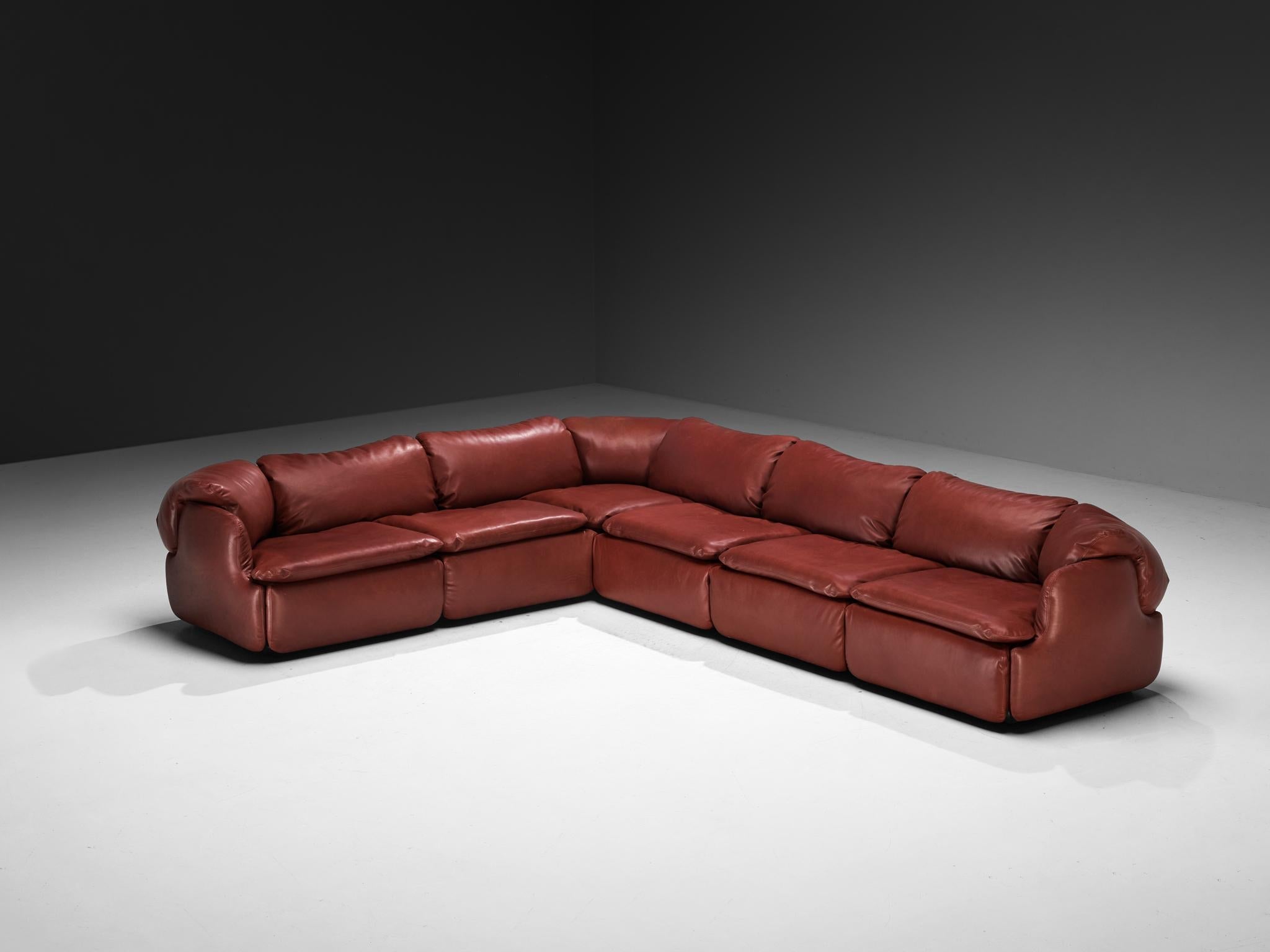 Alberto Rosselli for Saporiti Confidential Corner Sofa Burgundy Red Leather