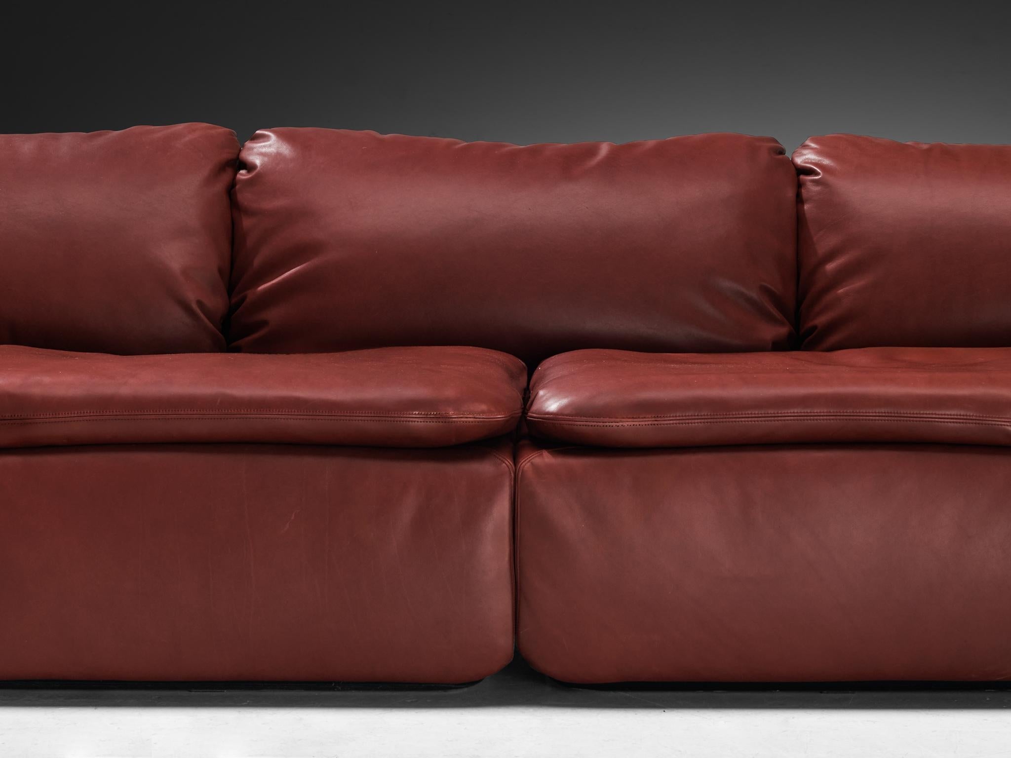 Alberto Rosselli for Saporiti Confidential Corner Sofa Burgundy Red Leather