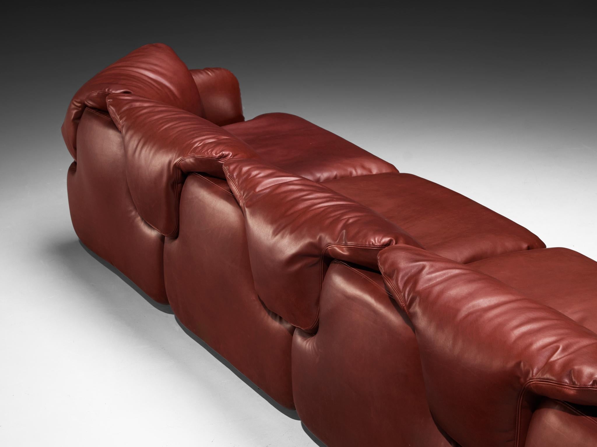 Alberto Rosselli for Saporiti Confidential Corner Sofa Burgundy Red Leather