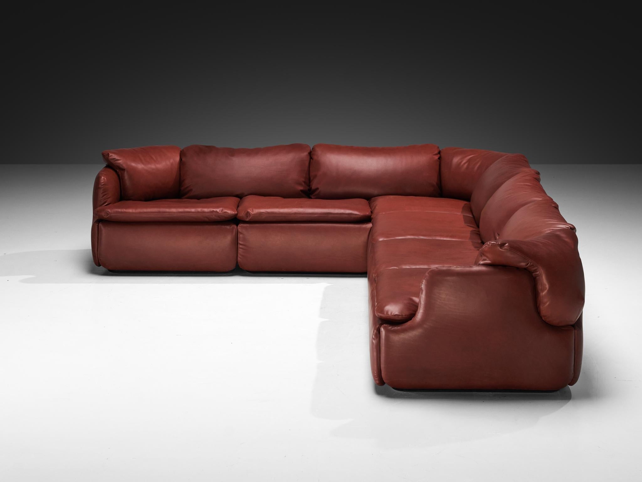 Alberto Rosselli for Saporiti Confidential Corner Sofa Burgundy Red Leather