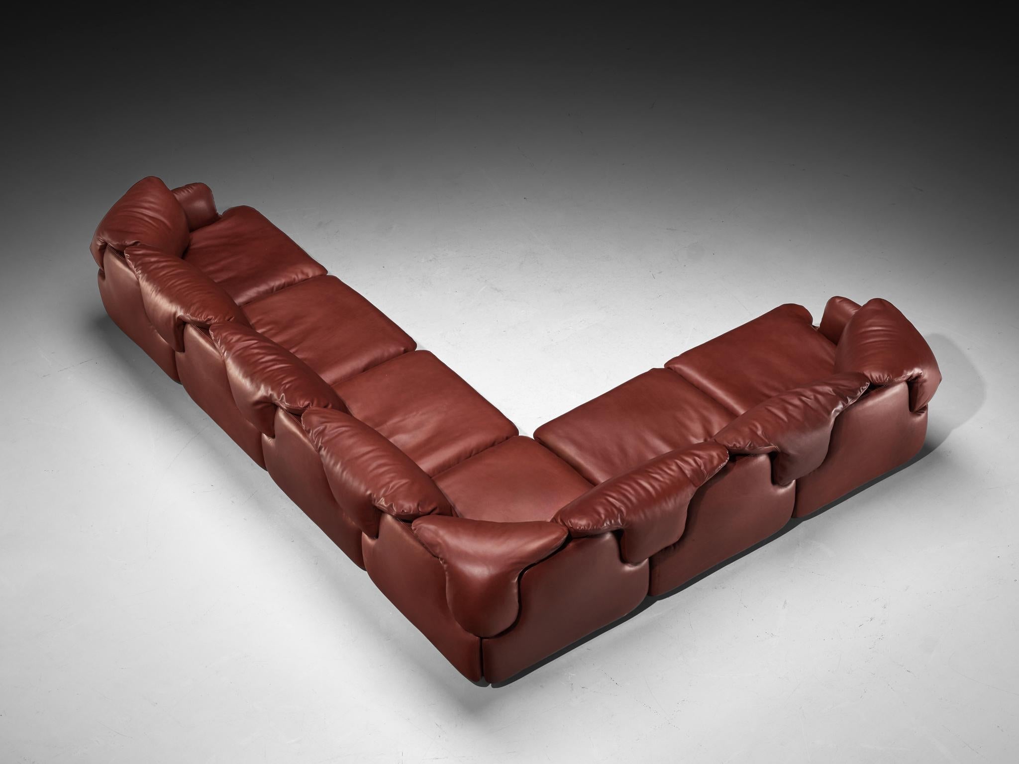 Alberto Rosselli for Saporiti Confidential Corner Sofa Burgundy Red Leather