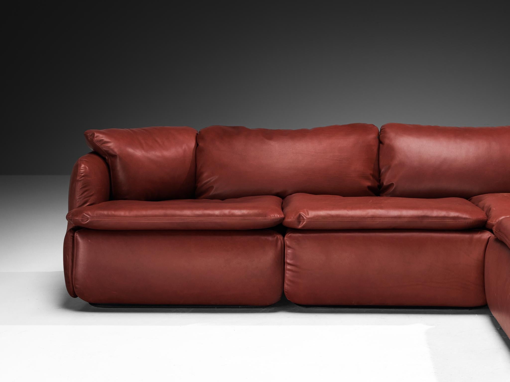 Alberto Rosselli for Saporiti Confidential Corner Sofa Burgundy Red Leather