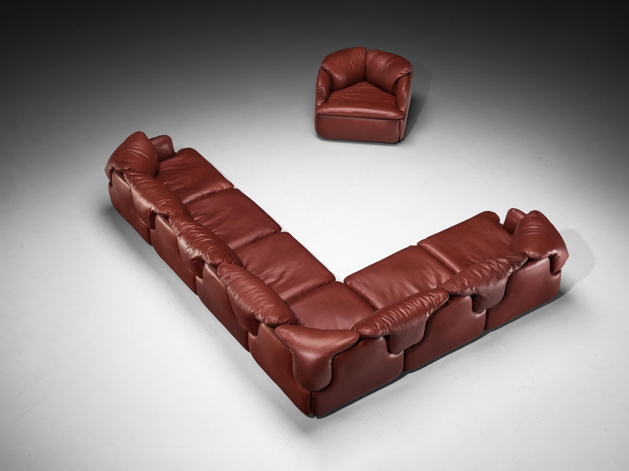 Alberto Rosselli for Saporiti Confidential Corner Sofa Burgundy Red Leather