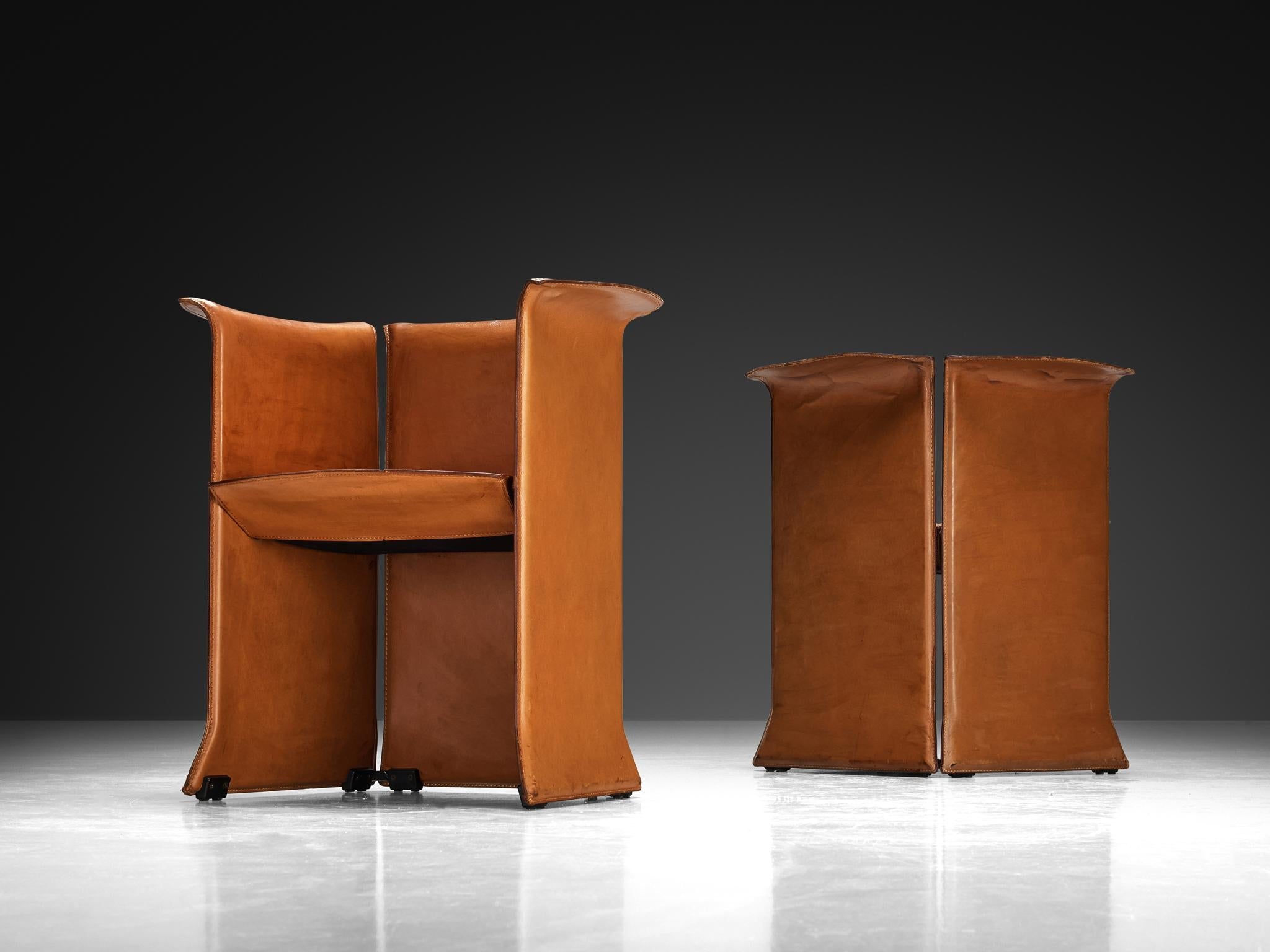 Isao Hosoe for Cassina 'Artù' Armchairs in Cognac Brown Leather