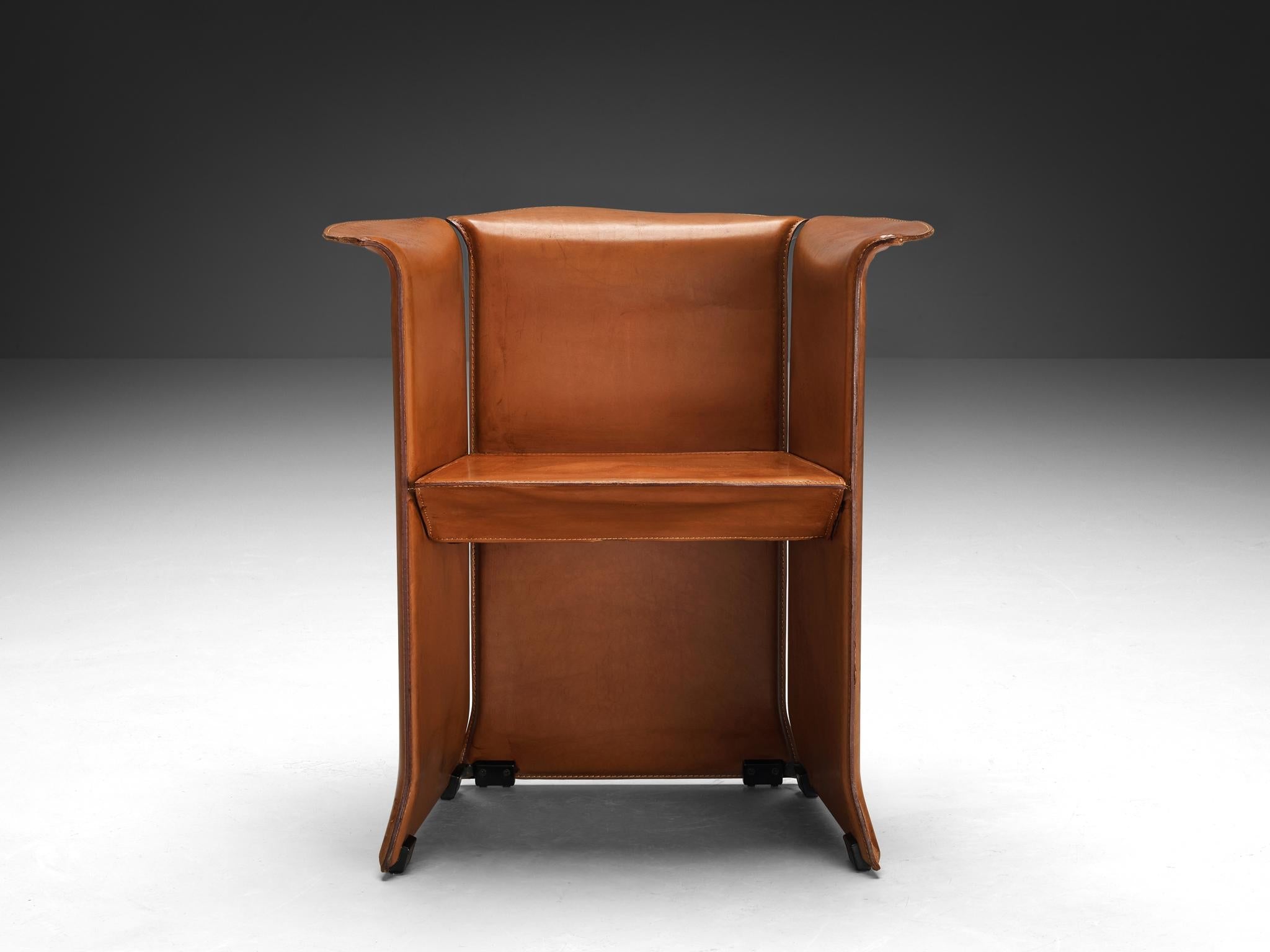 Isao Hosoe for Cassina 'Artù' Armchairs in Cognac Brown Leather