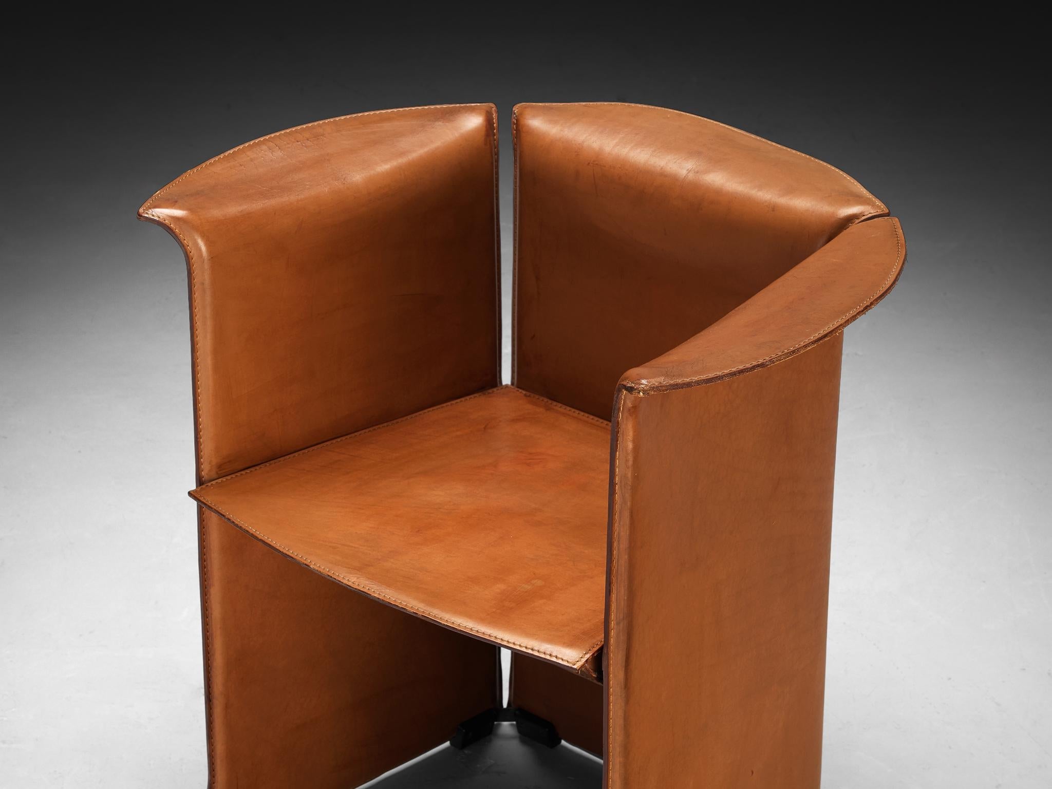 Isao Hosoe for Cassina 'Artù' Armchairs in Cognac Brown Leather