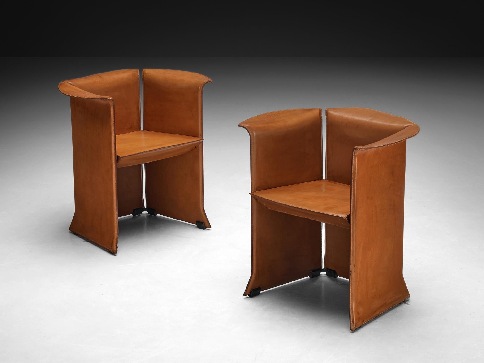 Isao Hosoe for Cassina 'Artù' Armchairs in Cognac Brown Leather