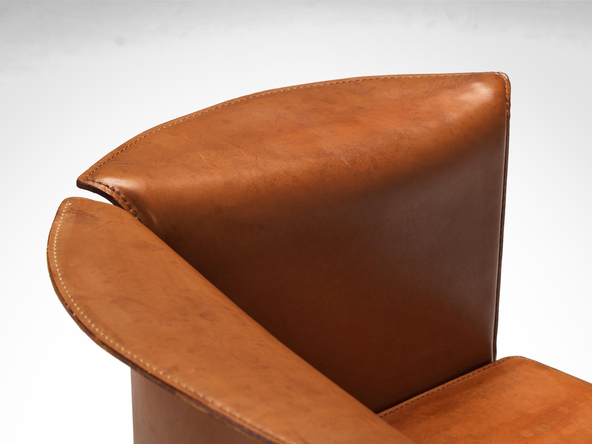 Isao Hosoe for Cassina 'Artù' Armchairs in Cognac Brown Leather